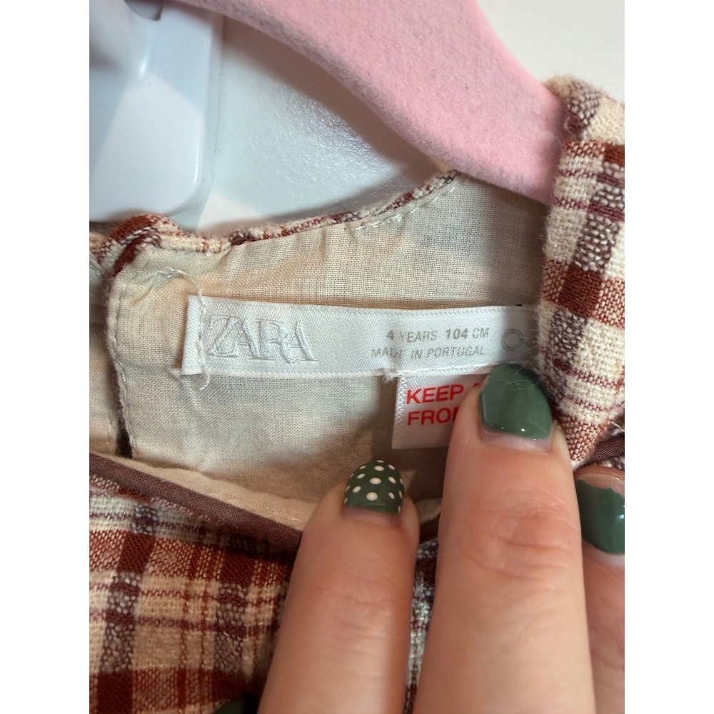 Zara Kids Girls Brown Plaid Textured Babydoll Dress Square Neck 4 Years 104cm - Picture 6 of 6